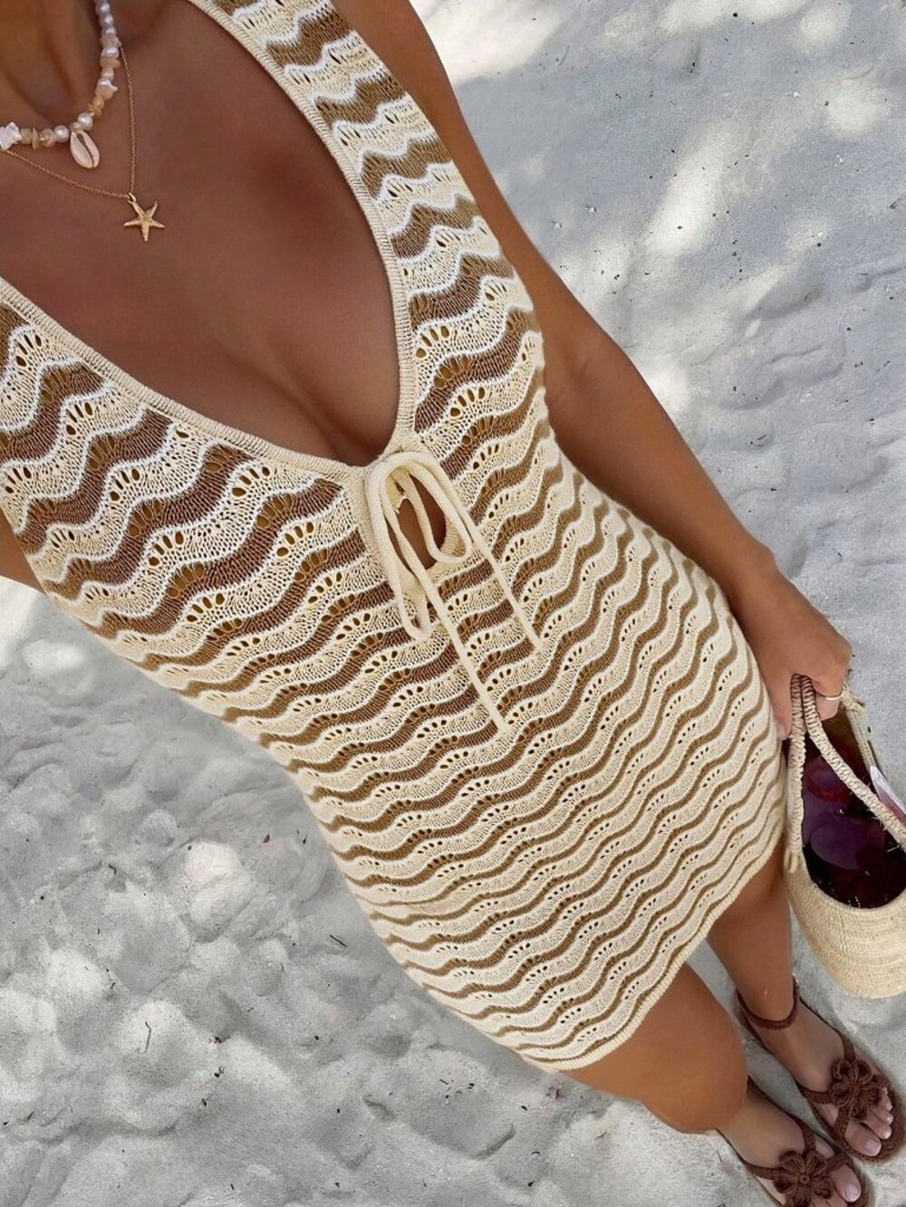 Multicolor Knit Women's Bow-Detail Sleeveless Slim-Fit Striped mini Dress - Picture 3 of 10